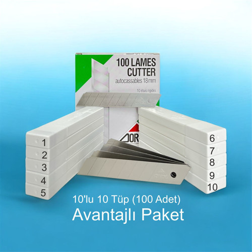 1404 Geniş Maket Bıçağı Yedeği 18mm 7 Kırımlı 100 Adet