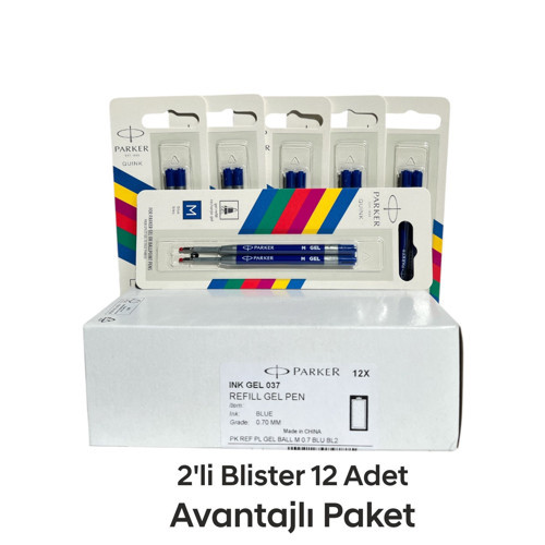 Jel Kalem Refill Plastik gövde 2'li Blister 12 Adet M uç Mavi