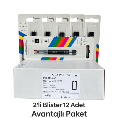 Jel Kalem Refill Plastik gövde 2'li Blister 12 Adet M uç Siyah