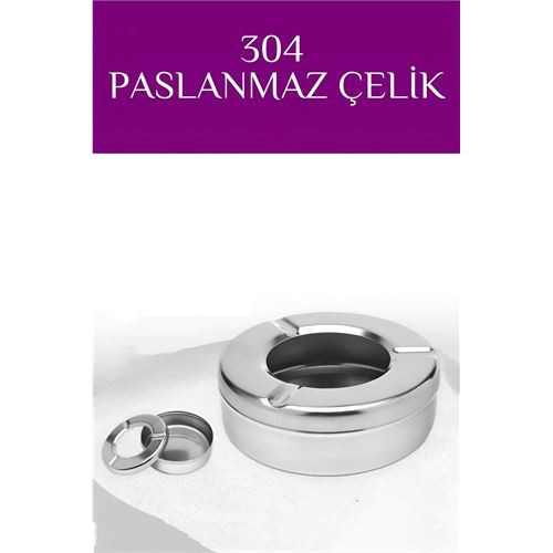 ieg™ Turk Kapaklı Paslanmaz Yuvarlak Küllük - Kapaklı 304 Çelik Kül Tablası - Kafe Küllü�