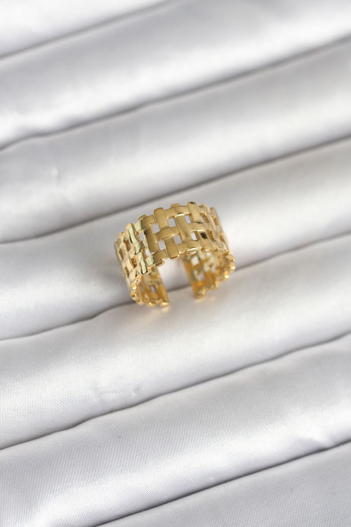 ieg™ 316L Çelik Gold Renk Hasır Model Kadın Yüzük - TJ-BYK4161