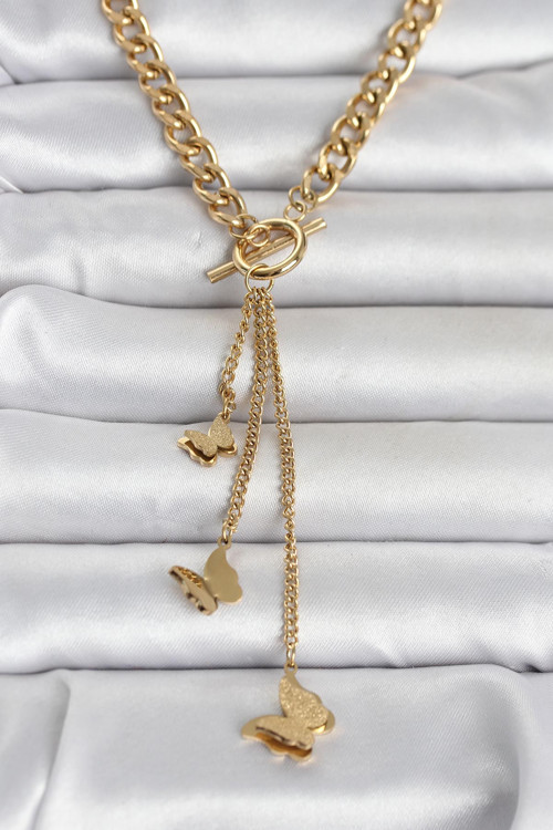 ieg™ 316L Çelik Gold Renk Sallantılı Kadın Kolye - TJ-BKO11043