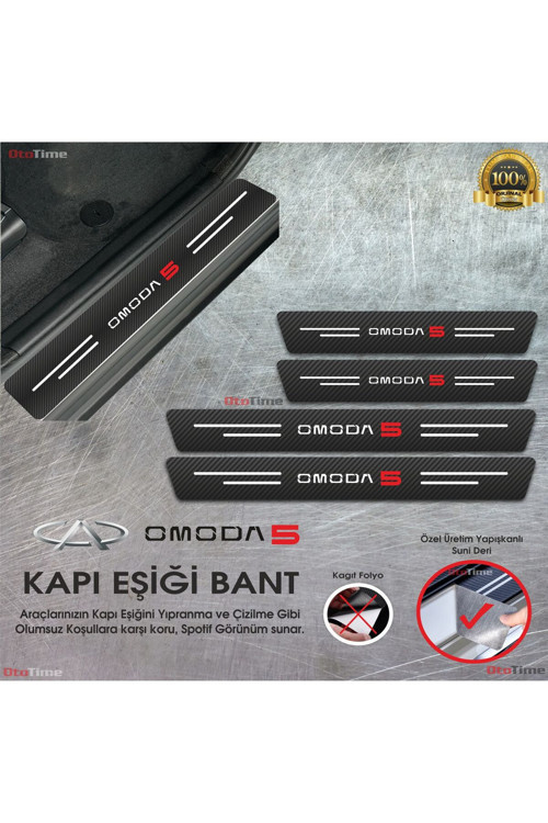 Chery Omoda 5 Logolu Karbon Kapı Eşiği Koruyucu Suni Deri 4'lü Set