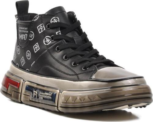 152-18220 Siyah Hakiki Deri Erkek Hi Sneaker