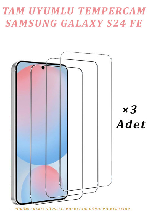 3 Adet Samsung Galaxy S24 Fe Uyumlu Temperli Cam Ekran Koruyucu Kırılmaz Cam (3 Adet)