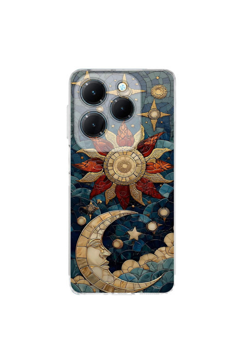 Infinix Hot 40 ile Uyumlu Vitray Sol ve Luna Tasarımlı Şeffaf Silikon Kılıf