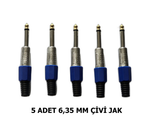 5 Adet 6.35 Mm Mono Çivi Jak Seti - Altın Uçlu Profesyonel Gitar Ve Amfi Konnektör