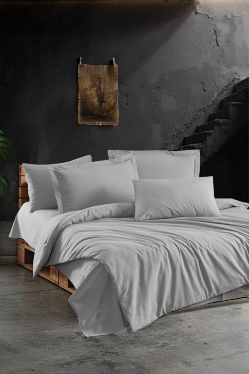 Gri Renkli % 100 Pamuklu Valeria Ultra Soft Washed Çift Kişilik Nevresim Takımı