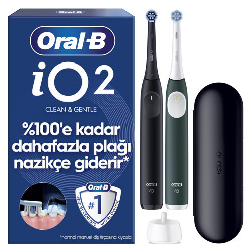 iO2 Şarjlı/Elektrikli Diş Fırçası, 2'li Set, Siyah & Orman Yeşili, 2 Fırça Başlığı, Seyahat Kabı