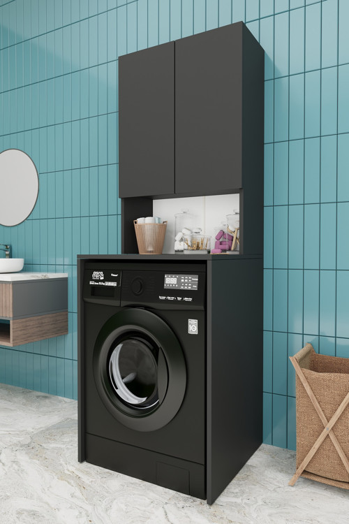 Lüks 2 Kapaklı Çamaşır Makinesi Dolabı %100 MDF 2 Kapaklı Çok Amaçlı Banyo Dolabı BD01