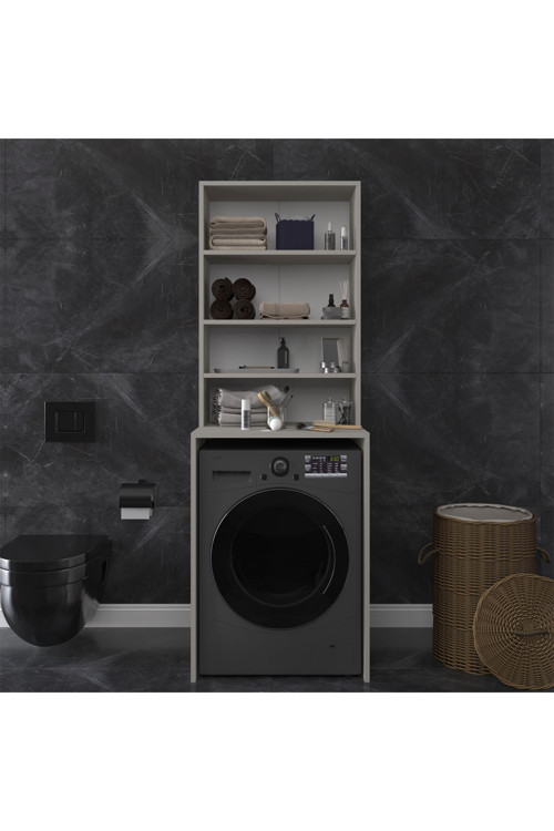 Lüks Raflı Çamaşır Kurutma Makinesi Dolabı %100 MDF Banyo Dolabı BD04