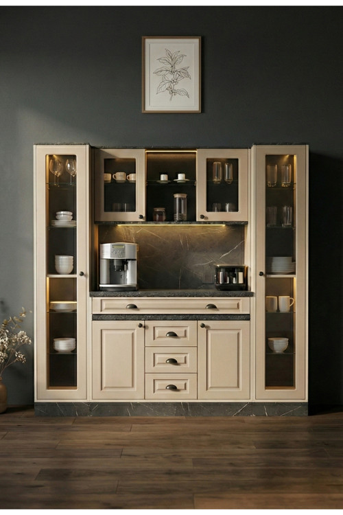 Mikel Masalı Kahve Köşesi Led Aydınlatmalı %100 Mdf Ücretsiz Montaj 200*45*200