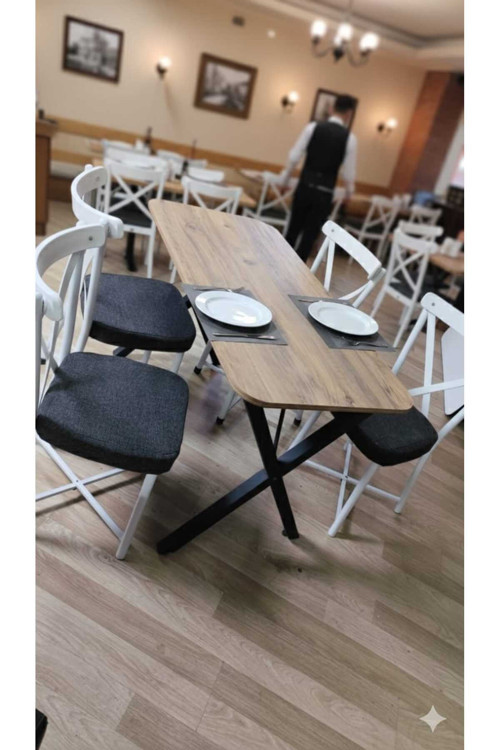 60x120 A.Çam Masa X Sandalye Takımı, 4 Kişilik Mutfak Masa Takımı Beyaz Sandalye