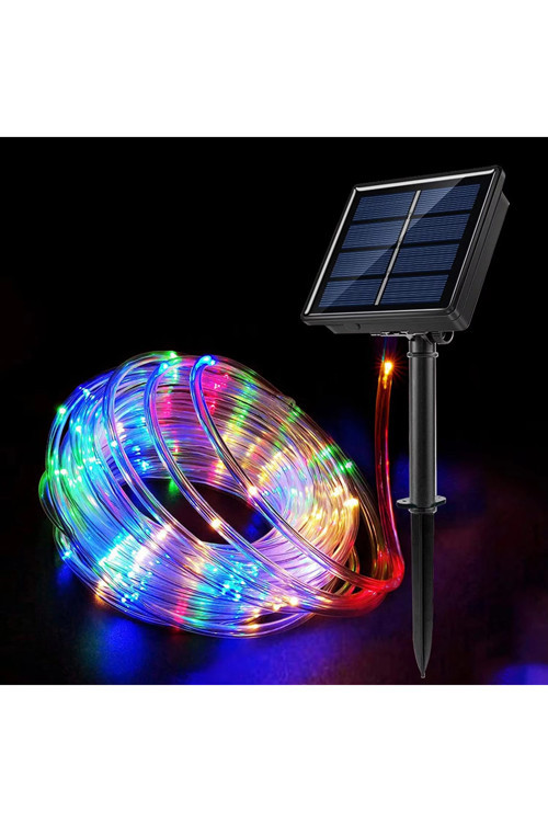 Solar Güneş Enerjili Esnek Flexible Şerit Hortum Bahçe Aydınlatma-10 Metre RGB Renkli Aydınlatma