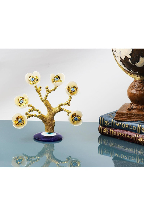 Feng Shui Nazar Boncuğu Çiçeği Hayat Ağacı Servet Çakra Şans Ağacı Mavi Göz Vitrin Masa Süsü Zambak