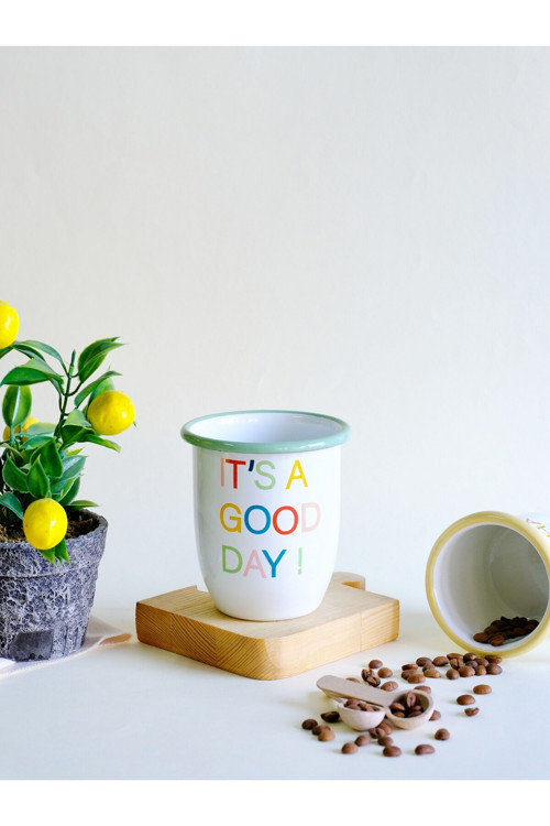 Emaye Büyük Tombul Bardak It's a Good Day Desen