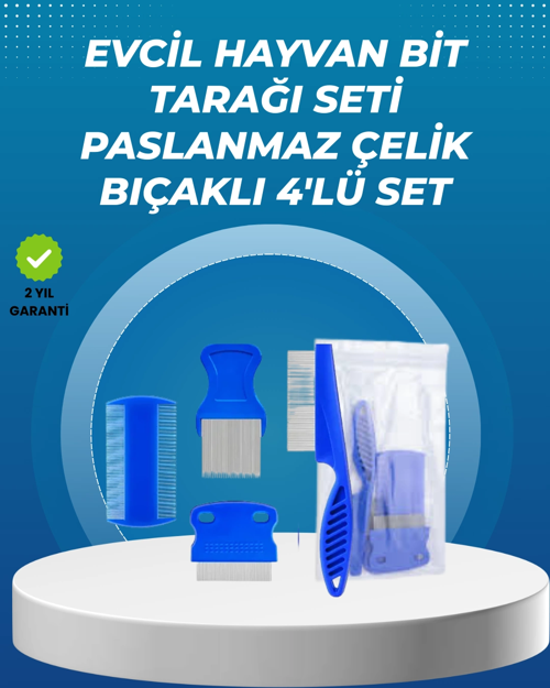 Kedi, Köpek ve Küçük Hayvanlar İçin 4 Parça Ergonomik Tarak Takımı