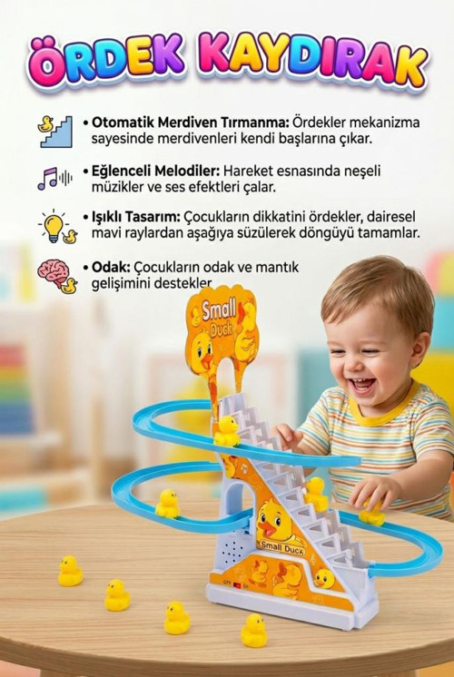 Işıklı Sesli Müzikli 5 Parçalı ve 3 Ördekli Merdiven Çıkan Hayvan Figürlü Eğitici Oyuncak
