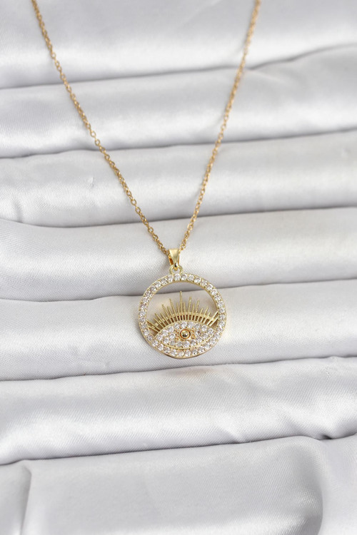 ieg™ 316L Çelik Gold Renk Zirkon Taşlı Göz Model Kadın Kolye