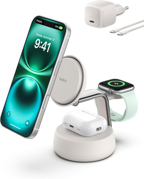 Ultracharge Pro Magsafe Uyumlu 3’Ü 1 Arada Qi2 25W Kablosuz Şarj Cihazı, Iphone 17, Apple Wat