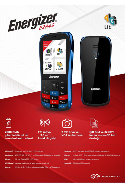 E248S 4g Tuşlu Telefon 2000mah Çift Sim