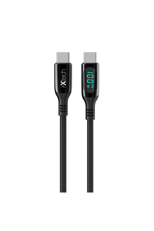 İXTECH Pd 100w Type-c To Type-c Şarj Kablosu – Dijital Göstergeli, Hızlı Şarj & Veri Transferi