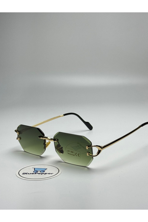 BluePepper CARTYY V12B YEŞİL GÜNEŞ GÖZLÜĞÜ Geometrik Gold Çerçeve 54 ekartman