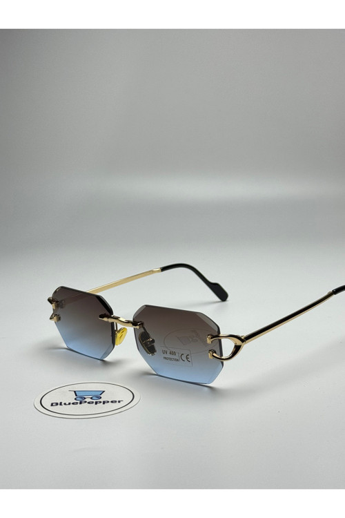 BluePepper CARTYY V12B MAVİ GÜNEŞ GÖZLÜĞÜ Geometrik Gold Çerçeve 54 ekartman