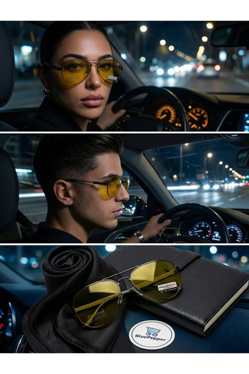 BluePepper Antifar Gece Görüş Gözlüğü Damla Model Araç Kullanırken Yardımcı Olur