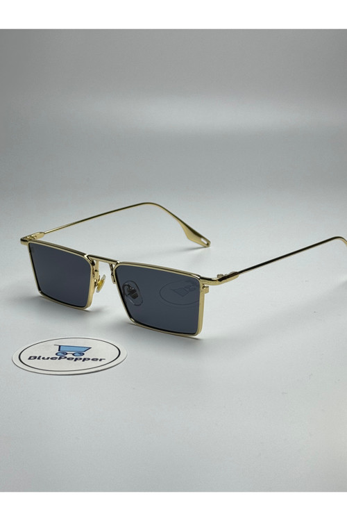 BluePepper AUSTİN SİYAH GÜNEŞ GÖZLÜĞÜ Geometrik Gold Çerçeve