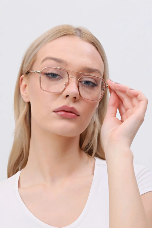 BluePepper Vitrum Nude Köşeli Unisex Şeffaf Camlı Mavi Işık Korumalı Gözlük Optik Uyumlu Camları Değişebilir