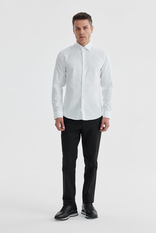 Beyaz Slim Fit Desenli pamuklu Gömlek
