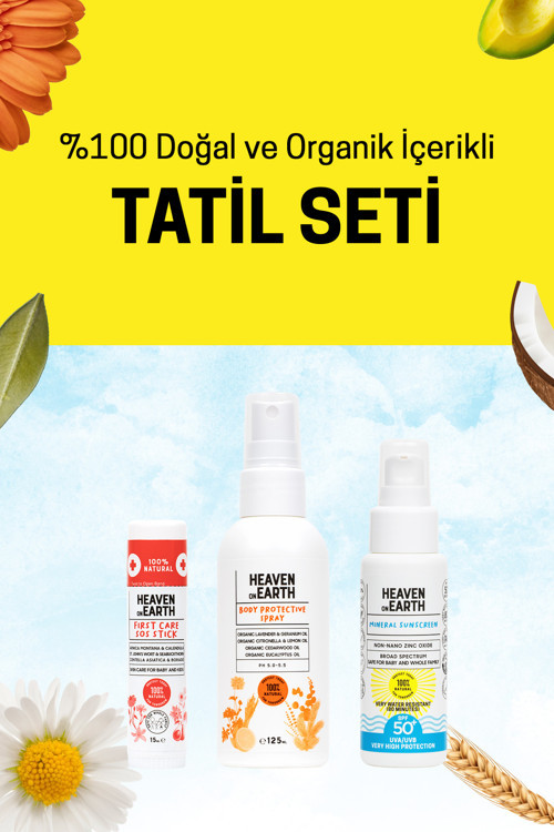 Tatil Seti %100 Doğal Organik Mineral Güneş Kremi 50 Spf, Sos Stick, Vücut Koruyucu Sprey