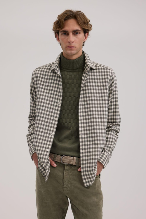 Haki Classic Fit Kareli %100 Pamuk Gömlek