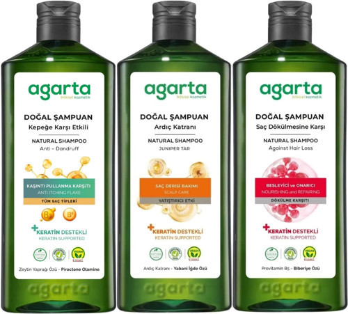 Doğal Şampuan 400 ML Kepek Karşıtı - Ardıç Katranı,Keratin - Saç Dökülmesine (3 Lü Karma Set)