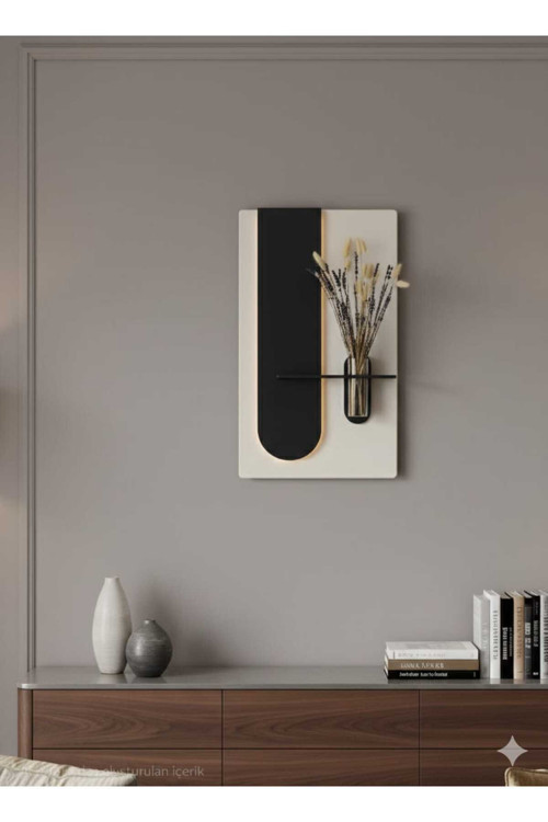 Serengetı Art Okaliptus Ahşap Pilli Ledli İskandinav Tarzı Salon Duvar Rafı Modern Çiçeklik 40 X 70 Cm