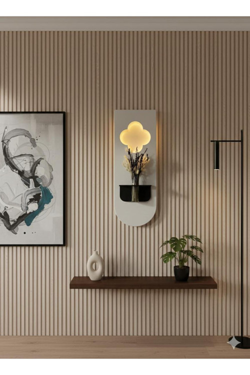 Serengetı Art Papatya Ahşap Pilli Ledli İskandinav Tarzı Salon Duvar Rafı Modern Çiçeklik 30 X 80 Cm