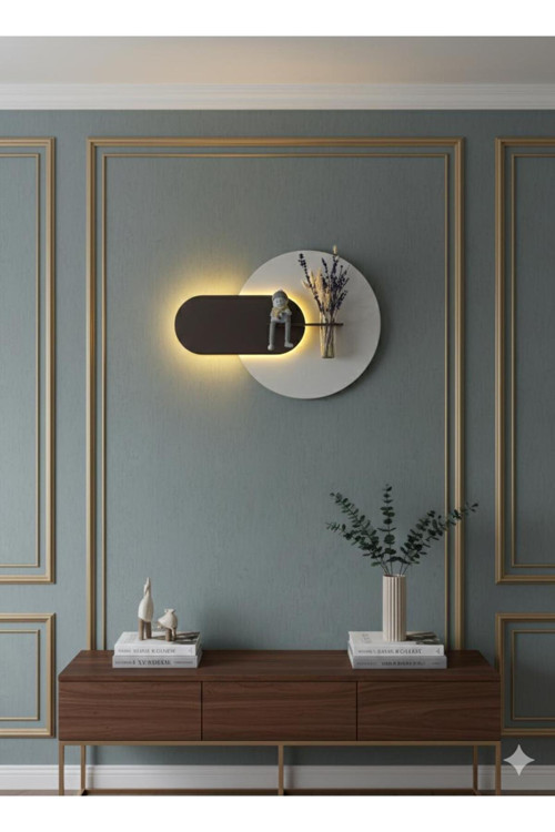 Serengetı Art Karanfil Ahşap Pilli Ledli İskandinav Tarzı Salon Duvar Rafı Modern Çiçeklik 50 X 75 Cm