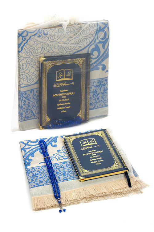 50 ADET - İsim Baskılı Ciltli Yasin Kitabı - Seccade - Kristal Tesbih Set - Kişiye Özel Hediye