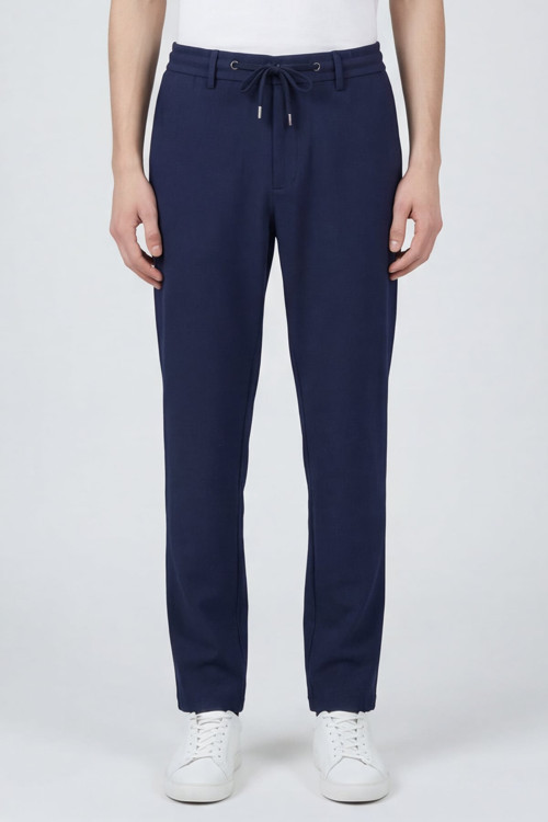 Erkek Lacivert Normal Kesim Regular Fit Viskon Örme Yan Cep Lastikli Bel Klasik Paça Jogger Pantolon