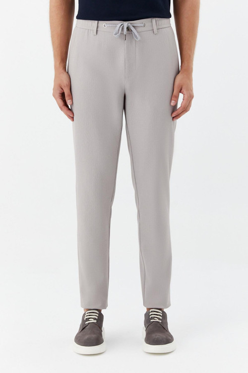 Erkek Gri Normal Kesim Regular Fit Viskon Örme Yan Cep Lastikli Bel Klasik Paça Jogger Pantolon