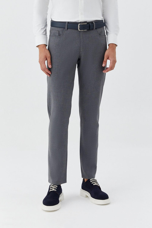 Erkek Koyu Gri Dar Kesim Slim Fit Dokuma Yan Cep Jogger Pantolon