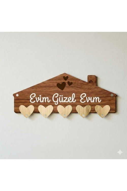 Kişiye Özel Aile Ahşap Anahtarlık Ev Dekorasyonu 5 Kanca Ahşap Kalp