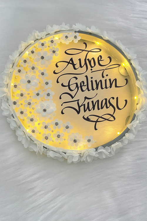 Ledli Şeffaf Gelin Tefi Çiçek Taş Düğün Kına Nedime Bride Parti Defi Vurmalı Çalgı Zilli Def İsimli