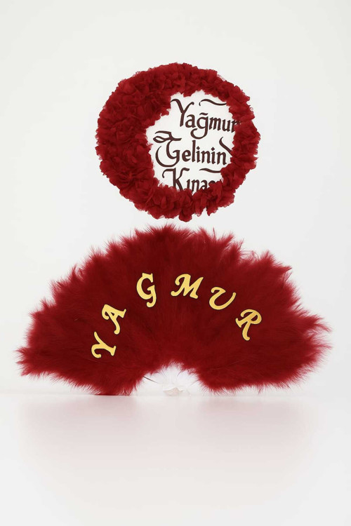 İsme Özel Kına Yelpazesi Ve Gelin Tefi Seti Otrişli Deri Tef Vurmalı Çalgı Def 30cm
