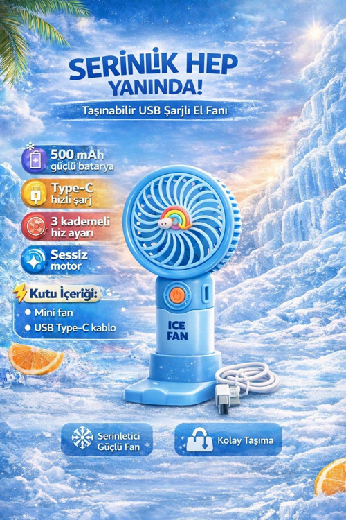 Mavi Mini Taşınabilir Sessiz El Fanı 3 Hız Ayarlı Mini El Pervanesi Soğutucu-vantilatör