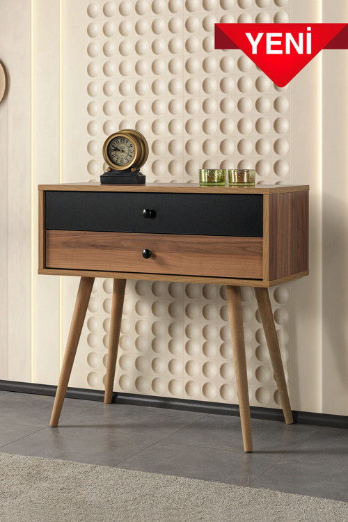 Vita 5206 ( AHŞAP AYAKLI ) Şifonyer , 2 Çekmeceli , Dresuar , Antre , Salon , Söğüt - Siyah