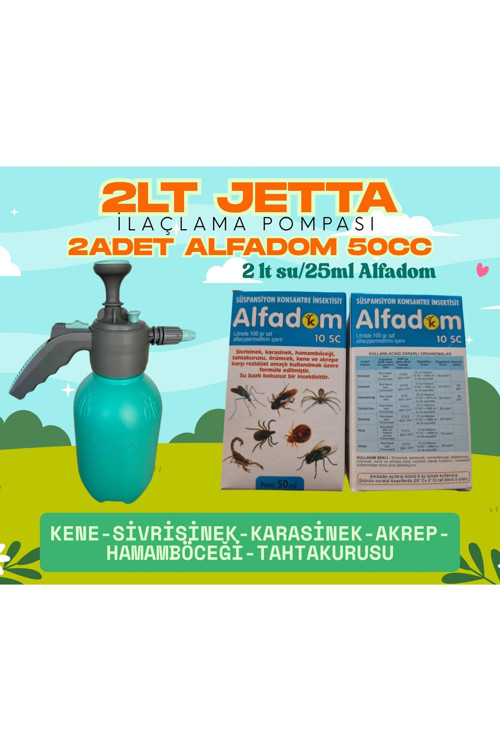 İlaç JETTA 2lt ilaçlama pompası+2 adet Alfadom 50cc (kene-sivrisinek-hamamböceği-tahtakurusu-karasinek)