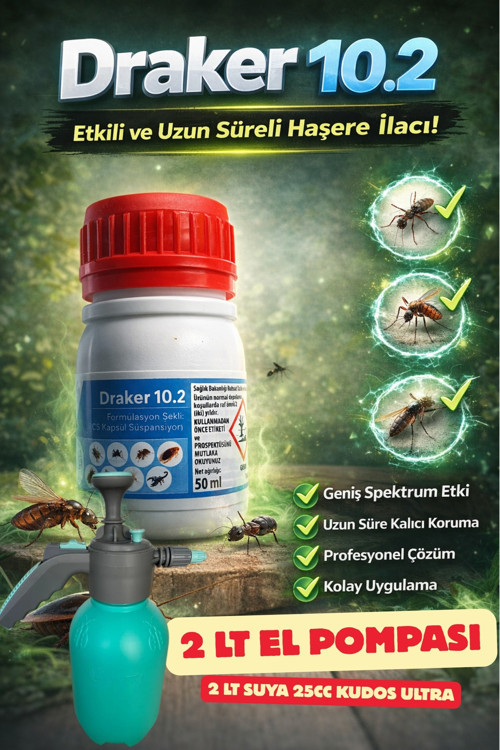 Draker 10.2 Haşere İlacı 50 ml + 2 Lt El Pompası(kene, sivrisinek, karasinek, tahtakurusu)