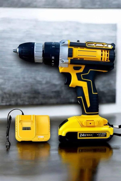 tekno Çift Bataryalı Metal Dişli Darbeli Şarjlı Matkap Seti 24W Güç ve 24 Parça Aksesuar 202